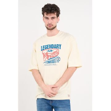Tricou lejer din bumbac cu imprimeu - Crem