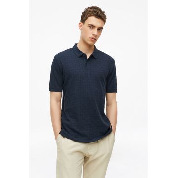 Tricou polo cu fenta cu nasturi - Bleumarin
