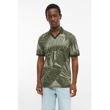 Tricou polo din amestec de in cu croiala slim-fit - Verde stins
