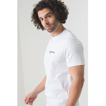 Tricou slim fit de bumbac organic cu imprimeu logo - Alb