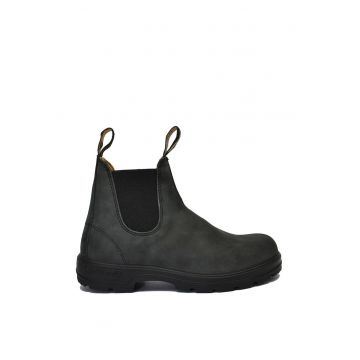 Botine unisex -  587 - piele naturala - negru - sistem de inchidere cu elastic