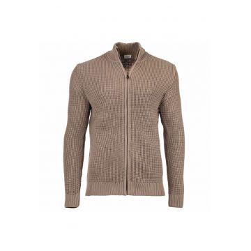 Cardigan din bumbac cu fermoar - Bej