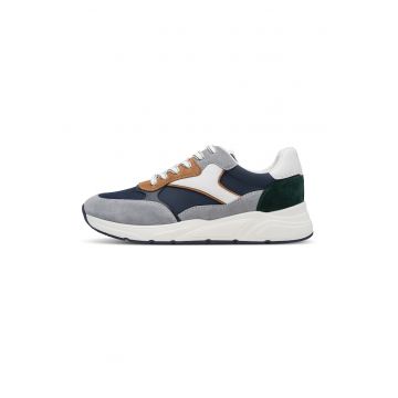 Pantofi sport cu insertii din piele intoarsa - Maro/Gri/Bleumarin