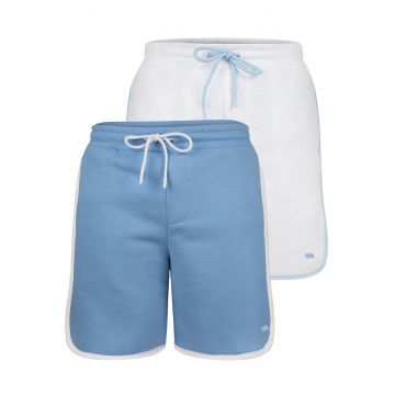 Set de pantaloni de trening scurti cu garnituri contrastante - 2 perechi - Alb/Albastru deschis