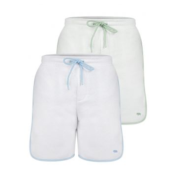 Set de pantaloni de trening scurti cu garnituri contrastante - 2 perechi - Alb/Verde pal