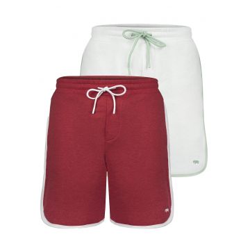 Set de pantaloni de trening scurti cu garnituri contrastante - 2 perechi - Verde pal/Caramiziu inchis
