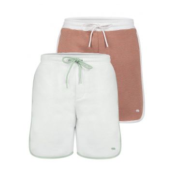 Set de pantaloni de trening scurti cu garnituri contrastante - 2 perechi - Verde pal/Rosu castaniu