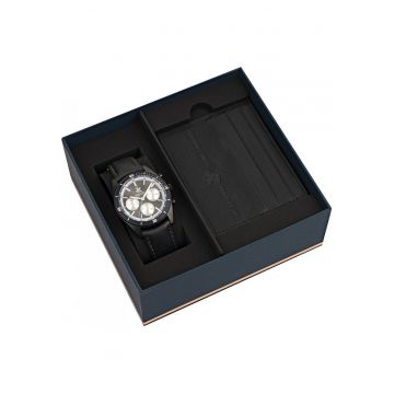 Setul masculin BEVERLY HILLS BP3619X.661 - husa neagra pentru carduri in stil fashion