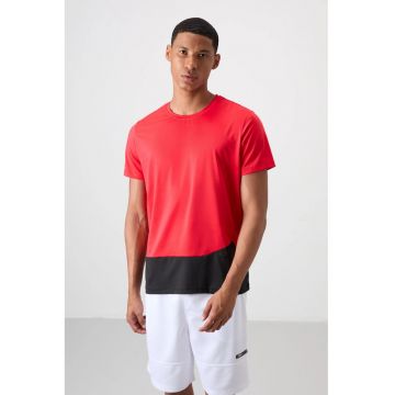 Tricou  barbatesc - cu guler rotund - rosu - material elastic