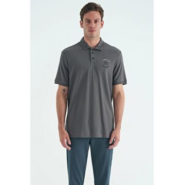 Tricou barbatesc  gri antracit - 100% bumbac - cu broderie