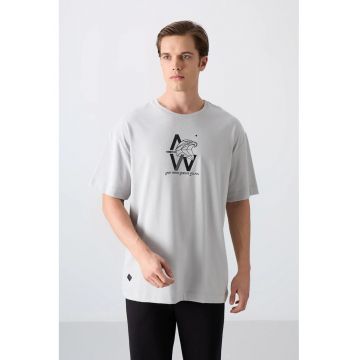 Tricou barbatesc  gri deschis - imprimeu logo - 65% bumbac - 35% poliester