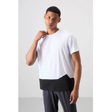 Tricou  barbati - alb - material elastic - cu guler rotund