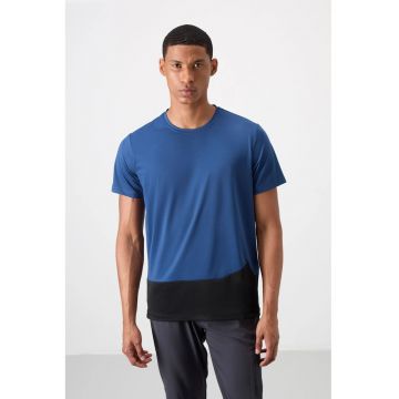 Tricou  barbati - albastru - material elastic - cu guler rotund