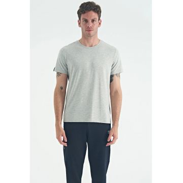 Tricou  barbati - gri deschis - bumbac si elastan - guler rotund