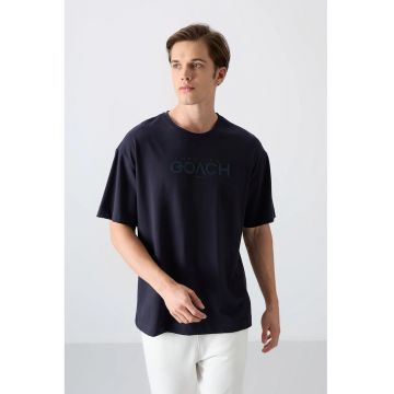 Tricou barbati -  guler rotund - patch logo supradimensionat - albastru marin