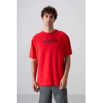 Tricou barbati -  guler rotund - rosu - bumbac si poliester