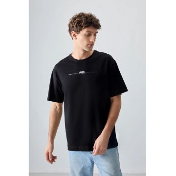 Tricou Barbati -  Oversized - Imprimat pe spate - Negru - Bumbac