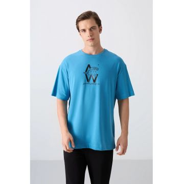 Tricou Barbati -  supradimensionat - Albastru Cerulean - bumbac si poliester