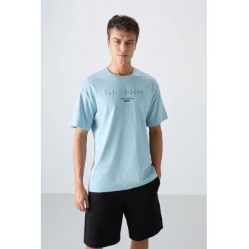 Tricou barbati -  supradimensionat - albastru deschis - bumbac-poliester