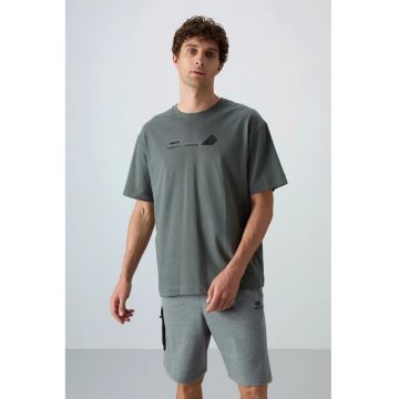 Tricou barbati -  supradimensionat - gri ardezie - bumbac-poliester - detaliu imprimat pe spate