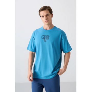 Tricou barbati -  supradimensionat - guler rotund - albastru - bumbac si poliester