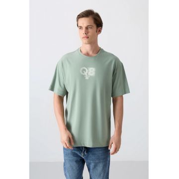 Tricou barbati -  supradimensionat - guler rotund - verde salvie - bumbac si poliester