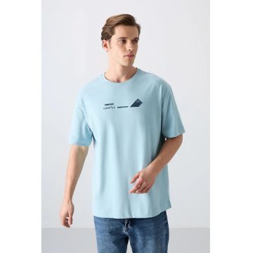 Tricou barbati -  supradimensionat - imprimat pe spate - Albastru deschis - bumbac-poliester