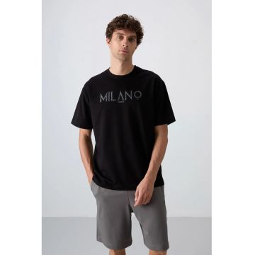 Tricou Barbati -  supradimensionat - imprimeu pe spate - Negru - bumbac-poliester-lycra