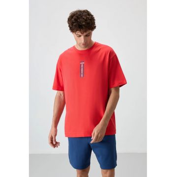 Tricou barbati -  supradimensionat - imprimeu - rosu - bumbac