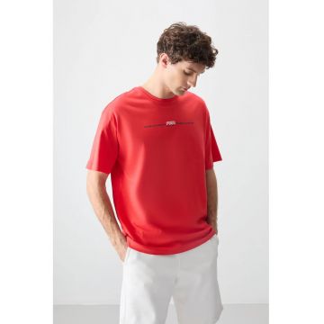 Tricou barbati -  supradimensionat - rosu - bumbac
