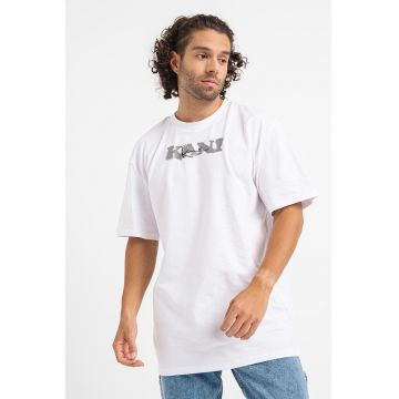 Tricou de bumbac organic cu imprimeu logo - Alb/Gri inchis