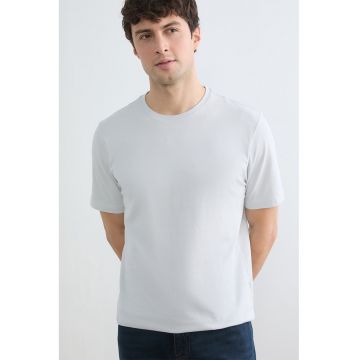Tricou din bumbac cu model uni - Gri deschis