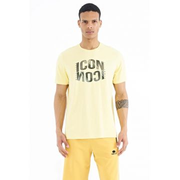 Tricou  guler rotund - galben lamaie - bumbac-elastan