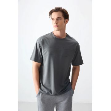 Tricou  oversized - elastic - gri antracit - pentru barbati