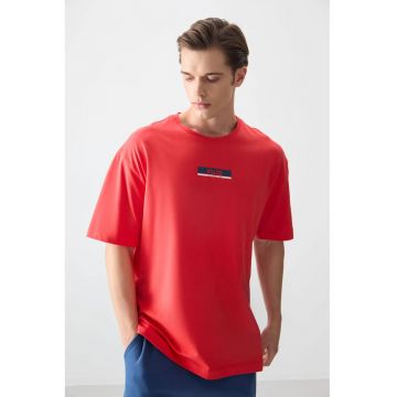 Tricou  oversized - rosu cires - 100% bumbac - cu logo