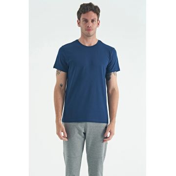 Tricou  pentru barbati - bleumarin - bumbac si elastan - croiala regulara - maneci scurte