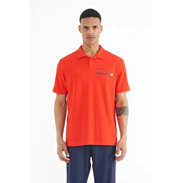 Tricou Polo  barbati - imprimeu text - portocaliu - 100% bumbac