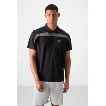 Tricou Polo  Barbati - Negru - 100% poliester - cu buton