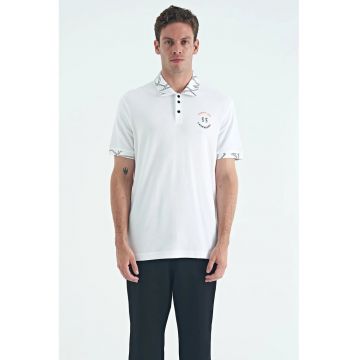 Tricou polo -  bumbac - alb - regular fit - detalii brodate