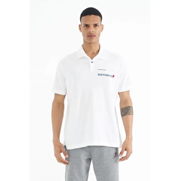Tricou Polo  bumbac - imprimeu text - alb - pentru barbati