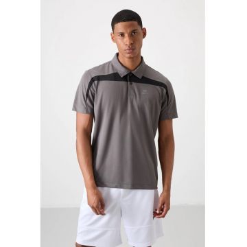 Tricou polo  gri - 100% poliester - cu buton