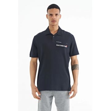 Tricou Polo  pentru Barbati - cu imprimeu - bleumarin - bumbac