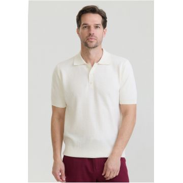 Tricou polo tricotat - Alb fildes