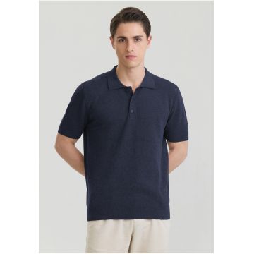 Tricou polo tricotat - Albastru ultramarin