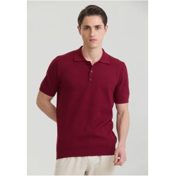 Tricou polo tricotat - Visiniu
