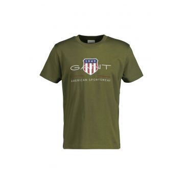 Tricou regular fit cu imprimeu logo Archive Shield - Verde masliniu