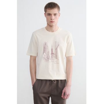 Tricou regular-fit din bumbac cu imprimeu grafic - Bej deschis