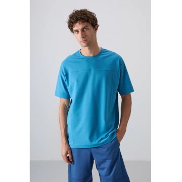Tricou supradimensionat -  Albastru Cerulean - elastic - bumbac-poliester-lycra