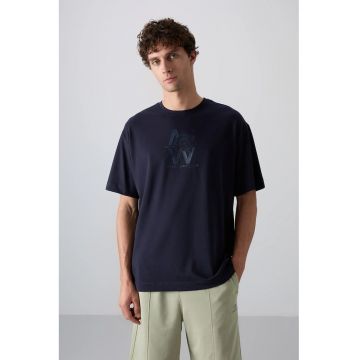 Tricou -  supradimensionat - albastru marin - bumbac si poliester