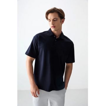 Tricou  supradimensionat cu guler polo - Albastru marin - bumbac - poliester - lycra